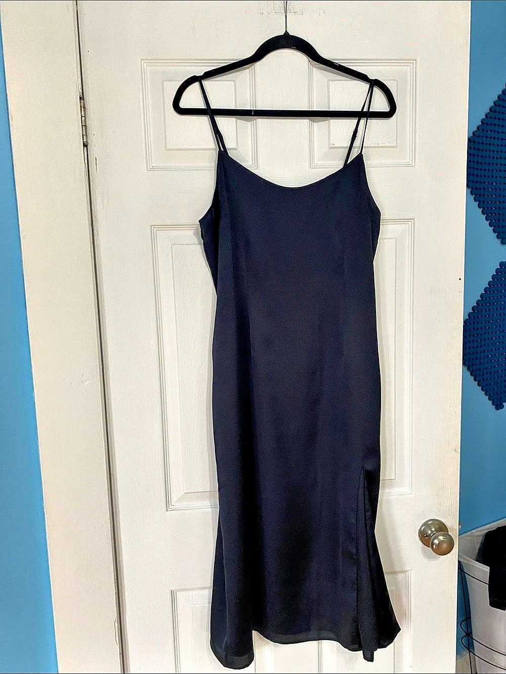 Abercrombie & Fitch Satin Midi Slip Dress navy blue Size large